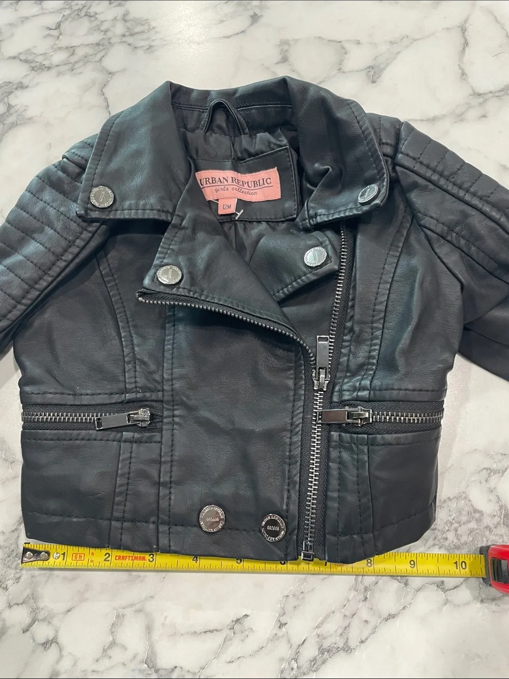 Urban Republic Black Moto-Style Faux Leather Jacket 12m